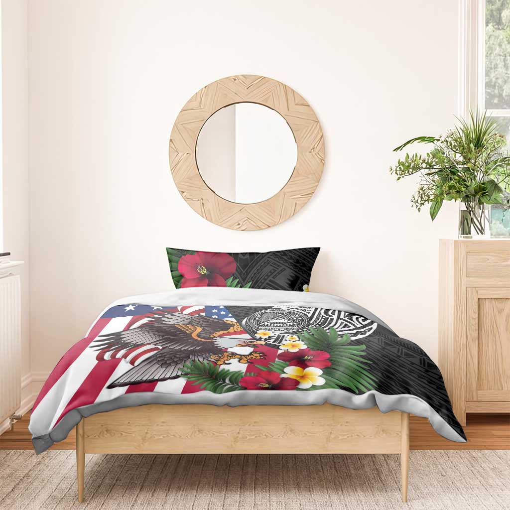 United States and American Samoa Bedding Set USA Flag Eagle With Seal Tropical Flowers LT14 - Polynesian Pride