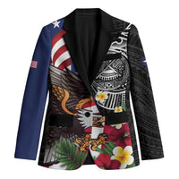 United States and American Samoa Blazer USA Flag Eagle With Seal Tropical Flowers LT14 Unisex Black - Polynesian Pride