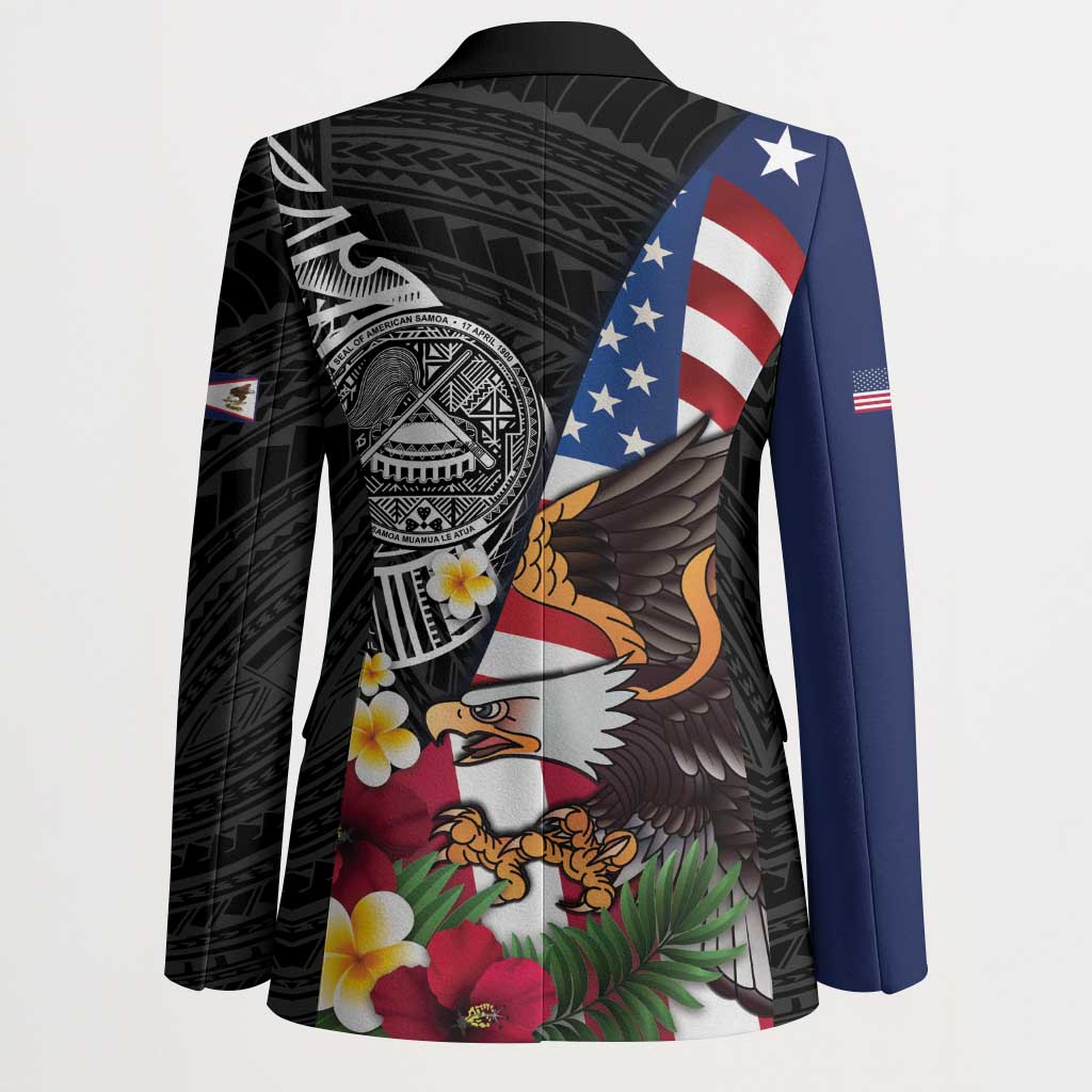 United States and American Samoa Blazer USA Flag Eagle With Seal Tropical Flowers LT14 - Polynesian Pride