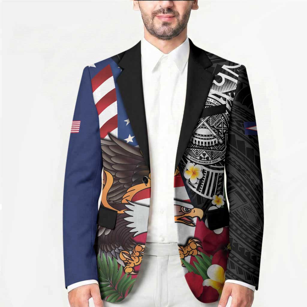 United States and American Samoa Blazer USA Flag Eagle With Seal Tropical Flowers LT14 - Polynesian Pride