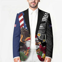 United States and American Samoa Blazer USA Flag Eagle With Seal Tropical Flowers LT14 - Polynesian Pride