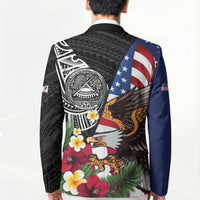 United States and American Samoa Blazer USA Flag Eagle With Seal Tropical Flowers LT14 - Polynesian Pride