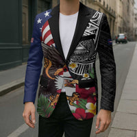 United States and American Samoa Blazer USA Flag Eagle With Seal Tropical Flowers LT14 - Polynesian Pride
