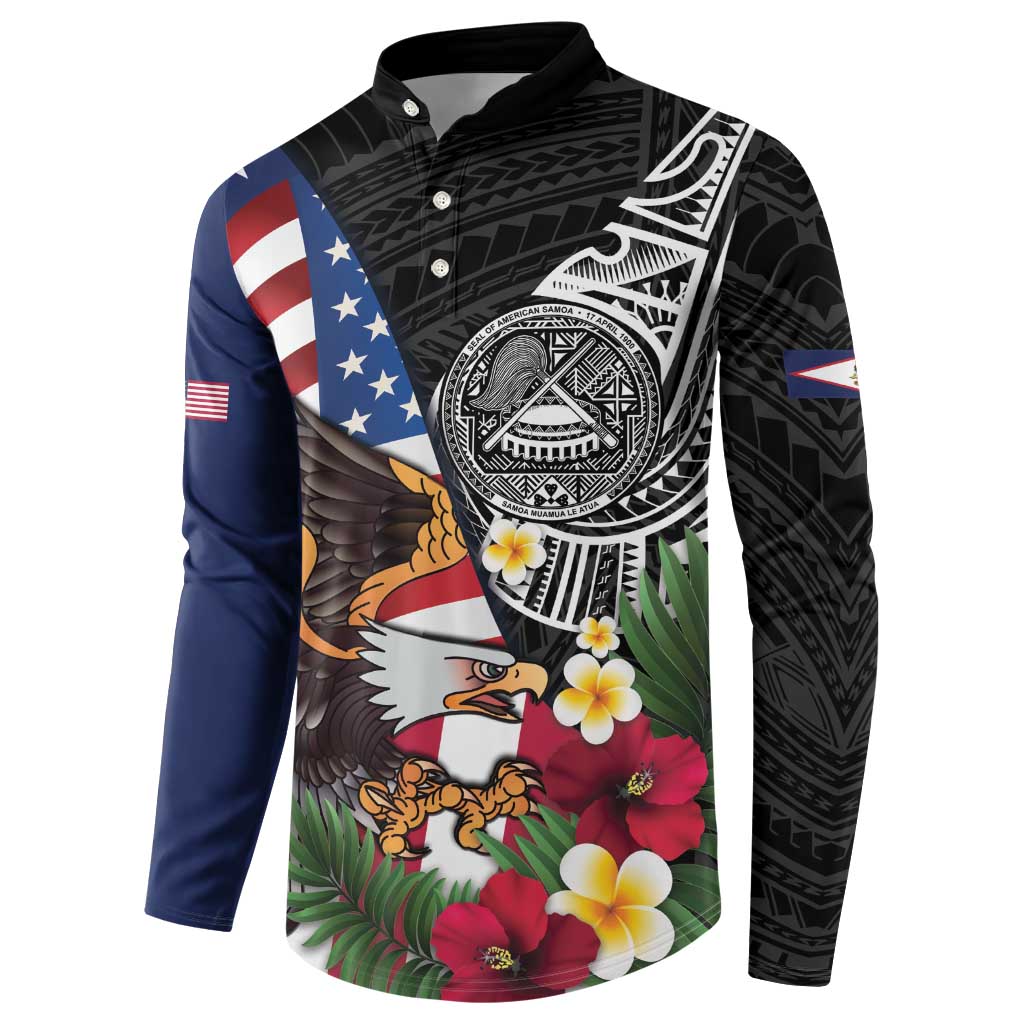 United States and American Samoa Button Sweatshirt USA Flag Eagle With Seal Tropical Flowers