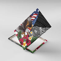 United States and American Samoa Canvas Wall Art USA Flag Eagle With Seal Tropical Flowers