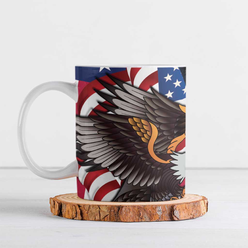 United States and American Samoa Ceramic Mug USA Flag Eagle With Seal Tropical Flowers LT14 Black - Polynesian Pride