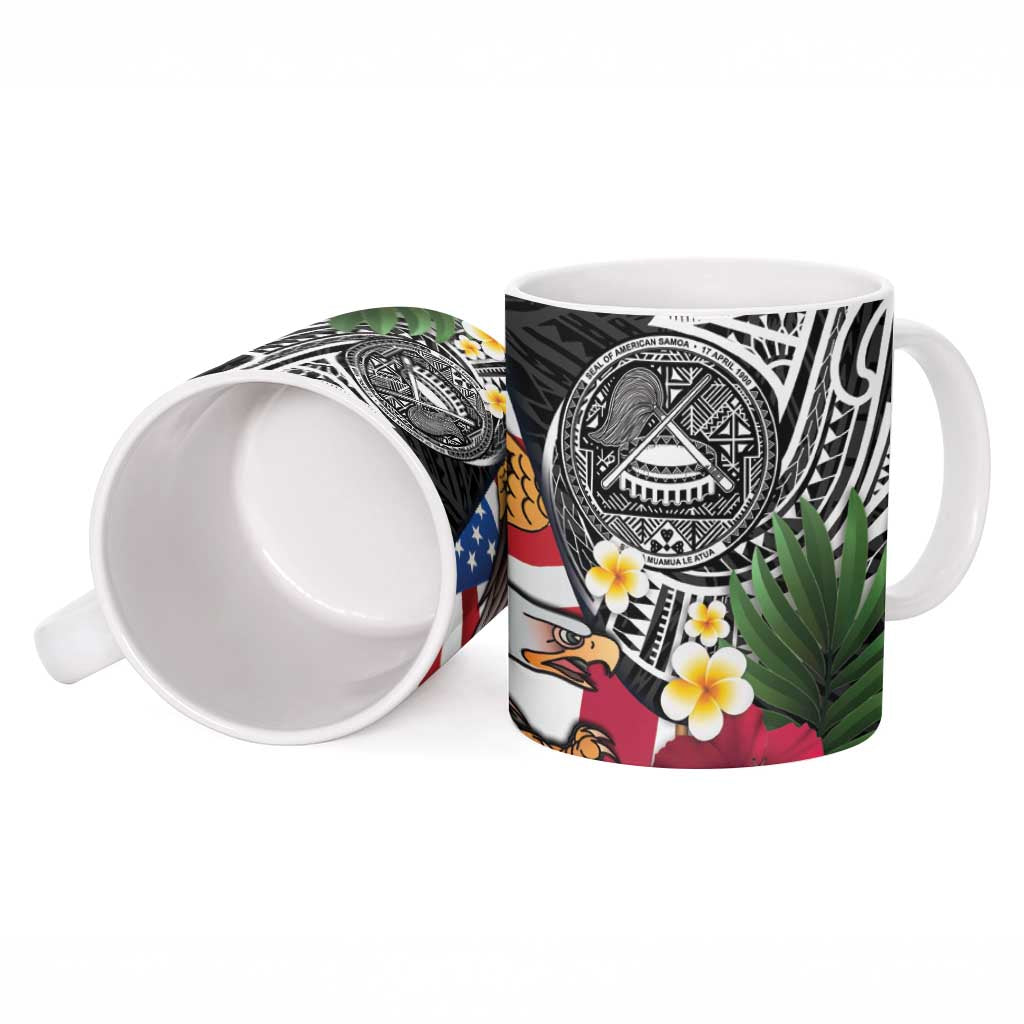 United States and American Samoa Ceramic Mug USA Flag Eagle With Seal Tropical Flowers LT14 - Polynesian Pride