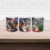 United States and American Samoa Ceramic Mug USA Flag Eagle With Seal Tropical Flowers LT14 - Polynesian Pride