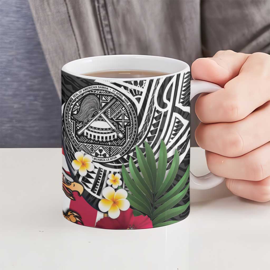 United States and American Samoa Ceramic Mug USA Flag Eagle With Seal Tropical Flowers LT14 - Polynesian Pride
