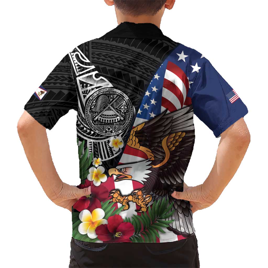 United States and American Samoa Family Matching Summer Maxi Dress and Hawaiian Shirt USA Flag Eagle With Seal Tropical Flowers LT14 - Polynesian Pride