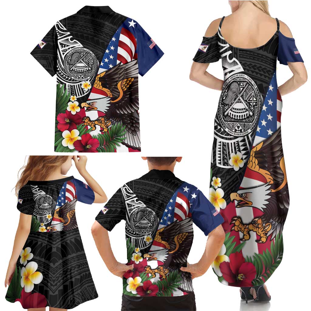 United States and American Samoa Family Matching Summer Maxi Dress and Hawaiian Shirt USA Flag Eagle With Seal Tropical Flowers LT14 - Polynesian Pride