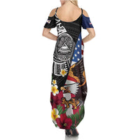 United States and American Samoa Family Matching Summer Maxi Dress and Hawaiian Shirt USA Flag Eagle With Seal Tropical Flowers LT14 - Polynesian Pride