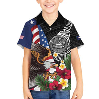 United States and American Samoa Family Matching Summer Maxi Dress and Hawaiian Shirt USA Flag Eagle With Seal Tropical Flowers LT14 Son's Shirt Black - Polynesian Pride