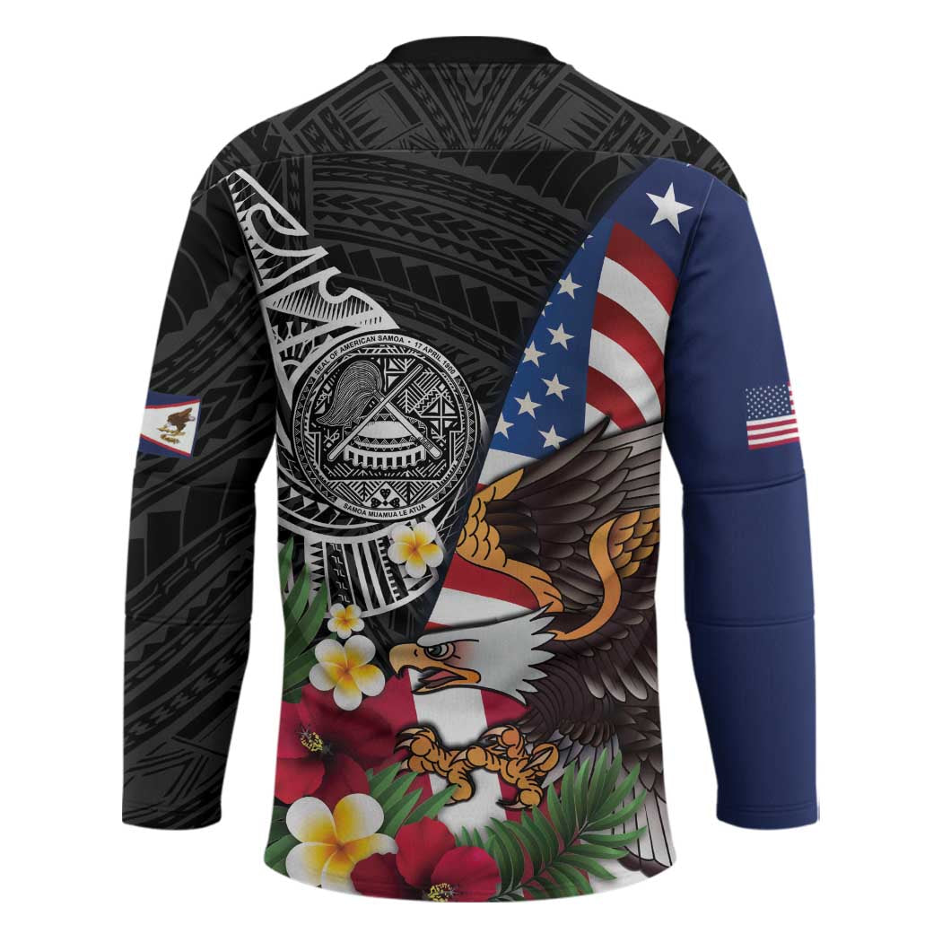 United States and American Samoa Hockey Jersey USA Flag Eagle With Seal Tropical Flowers LT14 - Polynesian Pride