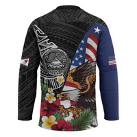 United States and American Samoa Hockey Jersey USA Flag Eagle With Seal Tropical Flowers LT14 - Polynesian Pride