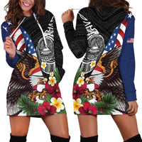United States and American Samoa Hoodie Dress USA Flag Eagle With Seal Tropical Flowers