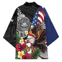 United States and American Samoa Kimono USA Flag Eagle With Seal Tropical Flowers