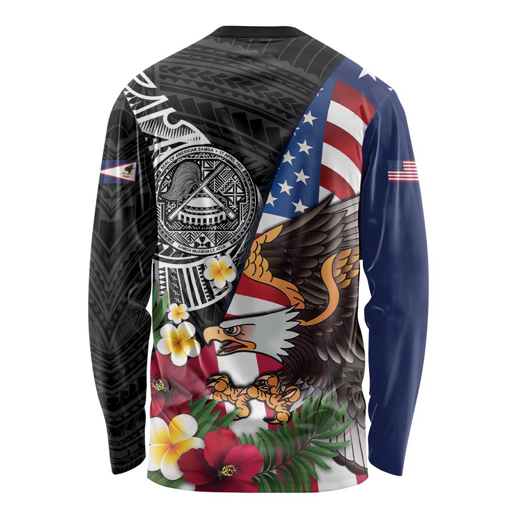 United States and American Samoa Long Sleeve Shirt USA Flag Eagle With Seal Tropical Flowers LT14 - Polynesian Pride