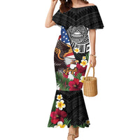 United States and American Samoa Mermaid Dress USA Flag Eagle With Seal Tropical Flowers