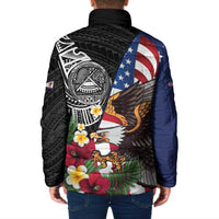 United States and American Samoa Padded Jacket USA Flag Eagle With Seal Tropical Flowers