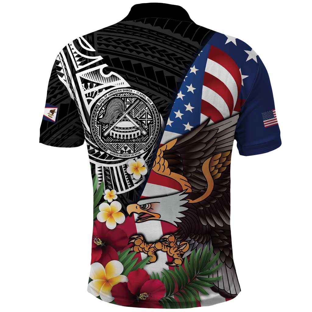 United States and American Samoa Polo Shirt USA Flag Eagle With Seal Tropical Flowers LT14 - Polynesian Pride