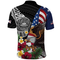 United States and American Samoa Polo Shirt USA Flag Eagle With Seal Tropical Flowers LT14 - Polynesian Pride
