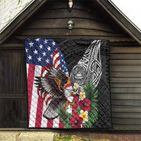 United States and American Samoa Quilt USA Flag Eagle With Seal Tropical Flowers