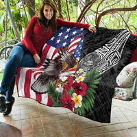 United States and American Samoa Quilt USA Flag Eagle With Seal Tropical Flowers