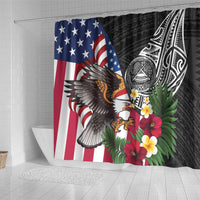 United States and American Samoa Shower Curtain USA Flag Eagle With Seal Tropical Flowers