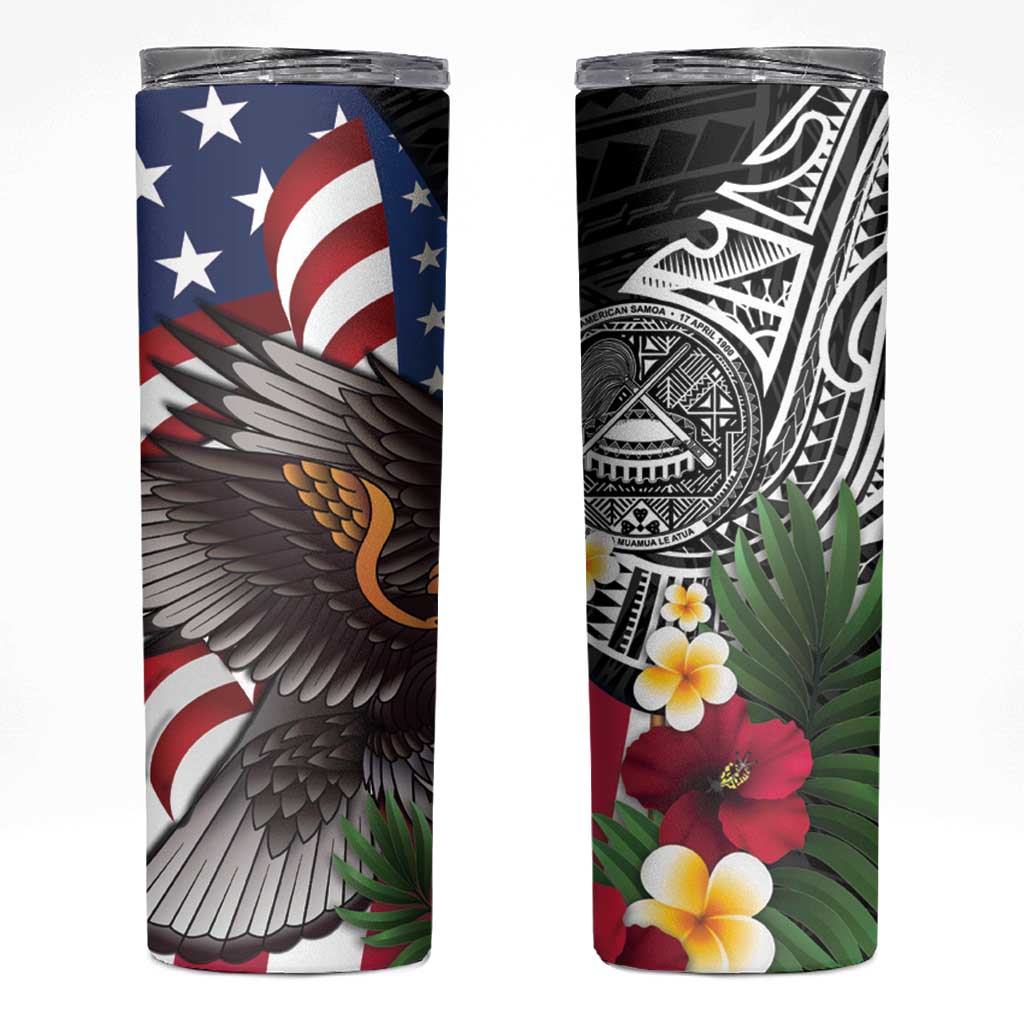 United States and American Samoa Skinny Tumbler USA Flag Eagle With Seal Tropical Flowers