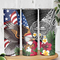 United States and American Samoa Skinny Tumbler USA Flag Eagle With Seal Tropical Flowers