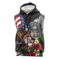 United States and American Samoa Sleeveless Zip Hoodie USA Flag Eagle With Seal Tropical Flowers