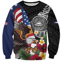 United States and American Samoa Sweatshirt USA Flag Eagle With Seal Tropical Flowers