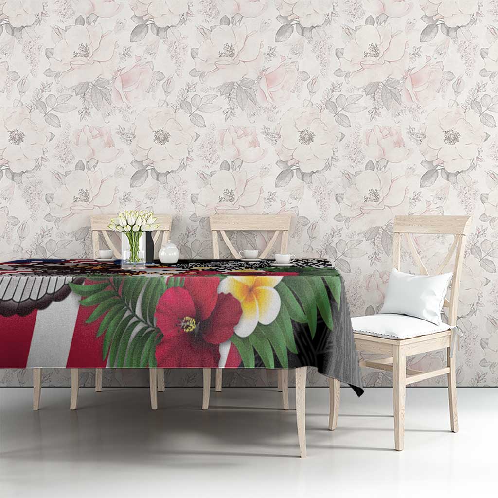 United States and American Samoa Tablecloth USA Flag Eagle With Seal Tropical Flowers