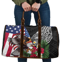 United States and American Samoa Travel Bag USA Flag Eagle With Seal Tropical Flowers LT14 Black - Polynesian Pride