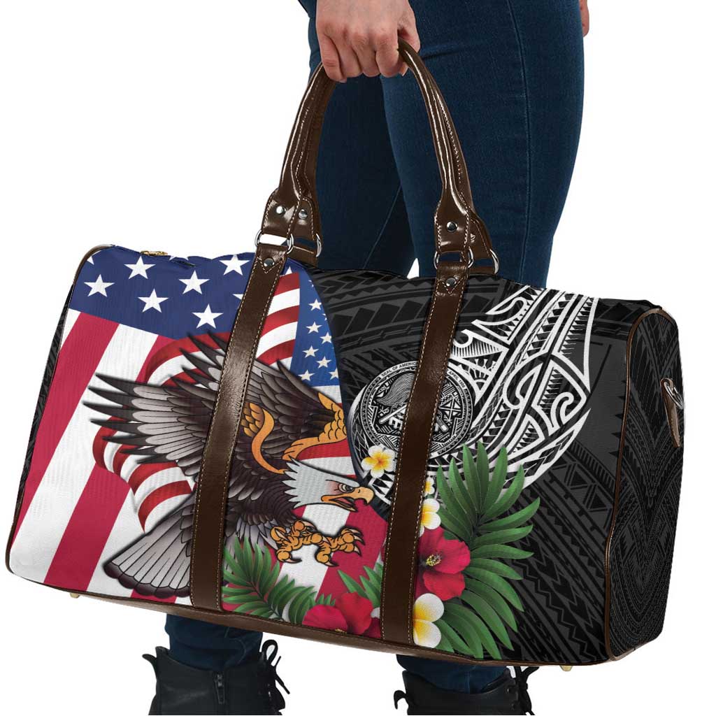 United States and American Samoa Travel Bag USA Flag Eagle With Seal Tropical Flowers LT14 - Polynesian Pride