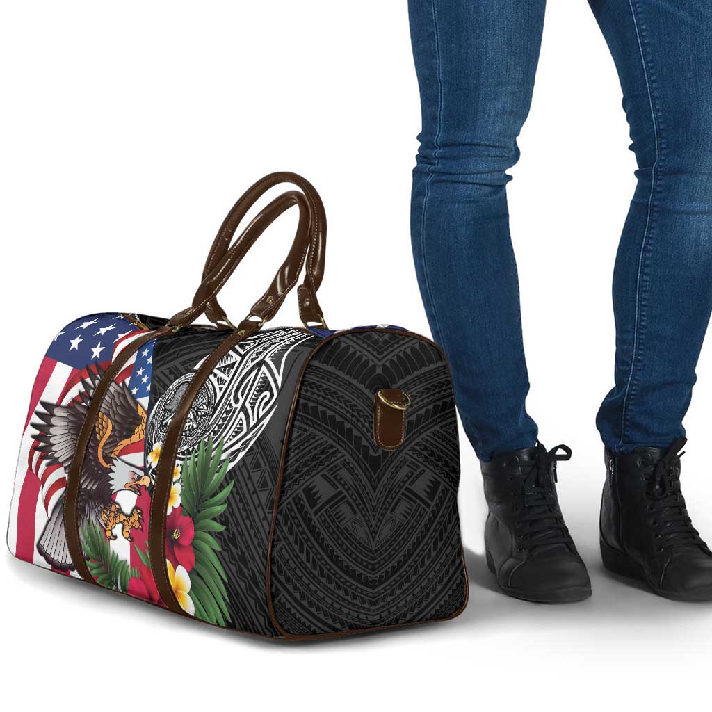 United States and American Samoa Travel Bag USA Flag Eagle With Seal Tropical Flowers LT14 - Polynesian Pride
