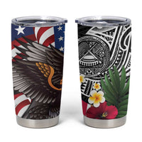 United States and American Samoa Tumbler Cup USA Flag Eagle With Seal Tropical Flowers LT14 Black - Polynesian Pride