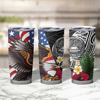 United States and American Samoa Tumbler Cup USA Flag Eagle With Seal Tropical Flowers LT14 - Polynesian Pride