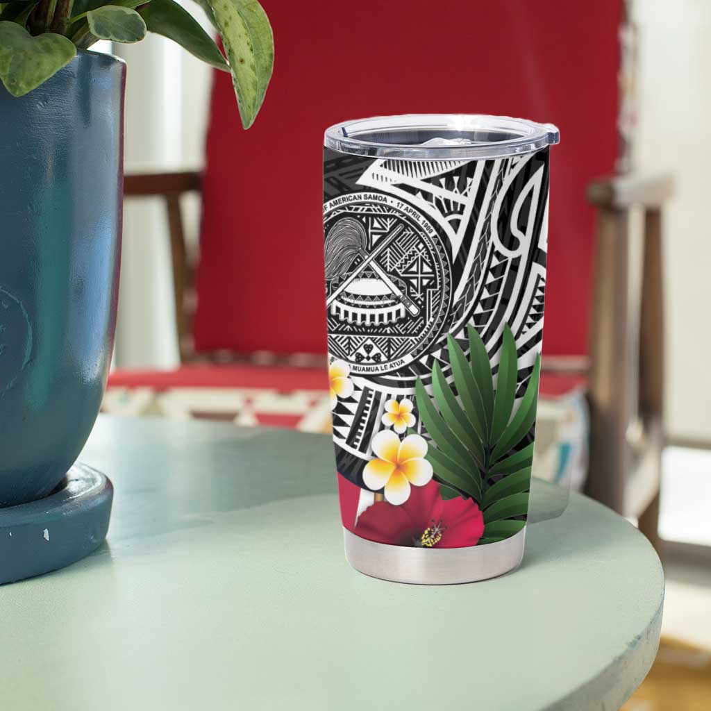United States and American Samoa Tumbler Cup USA Flag Eagle With Seal Tropical Flowers LT14 - Polynesian Pride