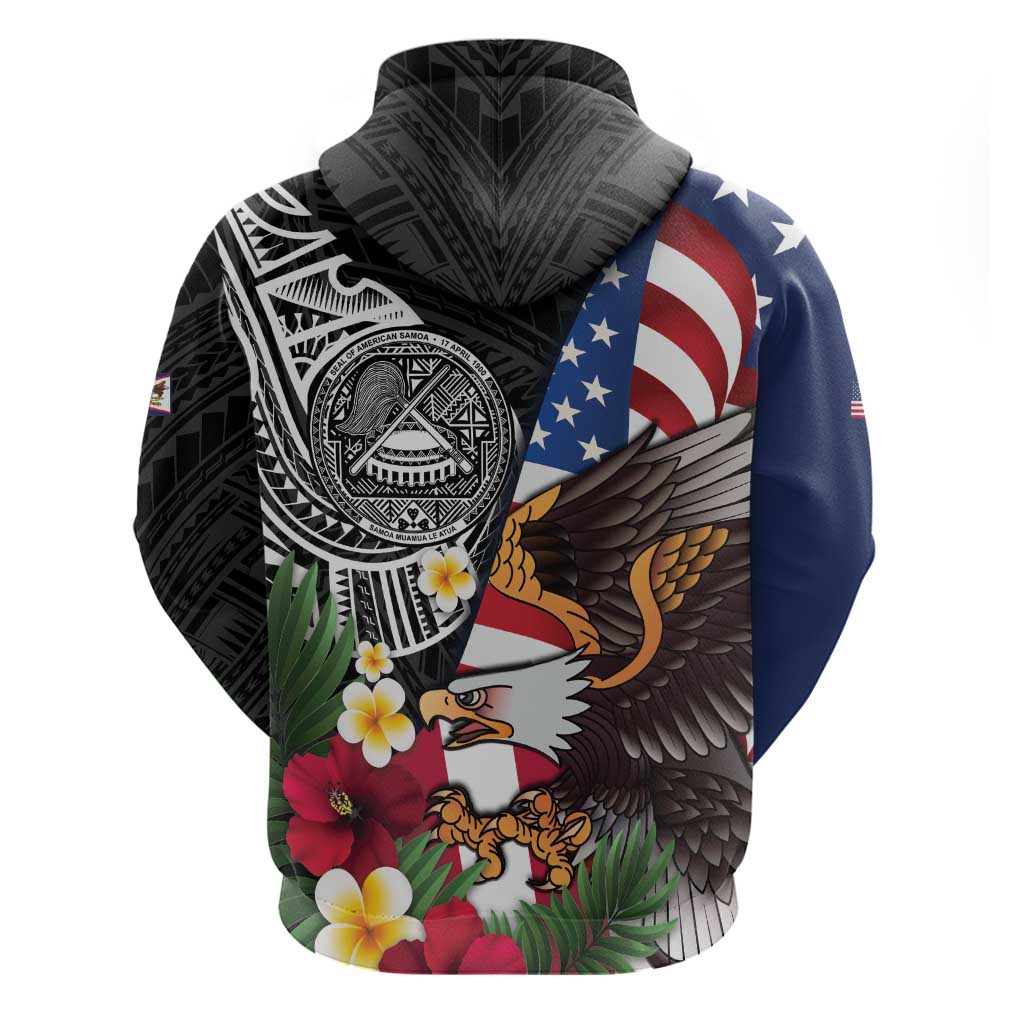 United States and American Samoa Zip Hoodie USA Flag Eagle With Seal Tropical Flowers LT14 - Polynesian Pride
