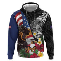 United States and American Samoa Zip Hoodie USA Flag Eagle With Seal Tropical Flowers LT14 Pullover Hoodie Black - Polynesian Pride