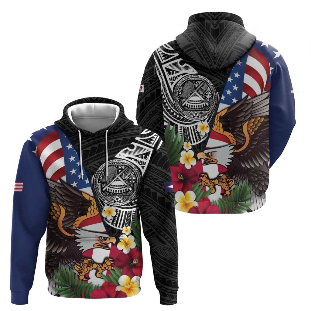 United States and American Samoa Zip Hoodie USA Flag Eagle With Seal Tropical Flowers LT14 - Polynesian Pride