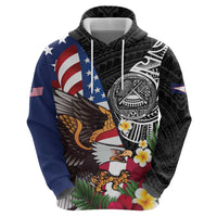 United States and American Samoa Zip Hoodie USA Flag Eagle With Seal Tropical Flowers LT14 - Polynesian Pride
