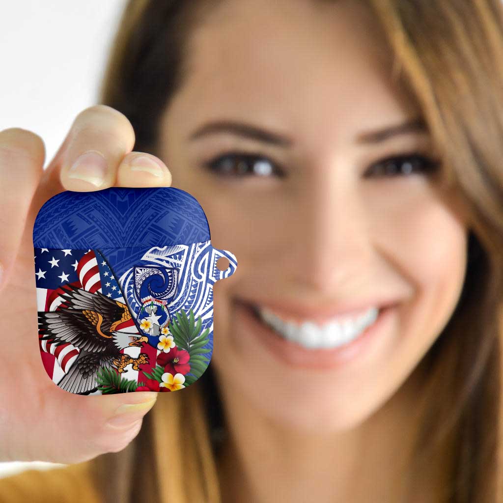 United States and Northern Mariana Islands AirPods Case USA Flag Eagle CNMI Latte Stone Tropical Flowers