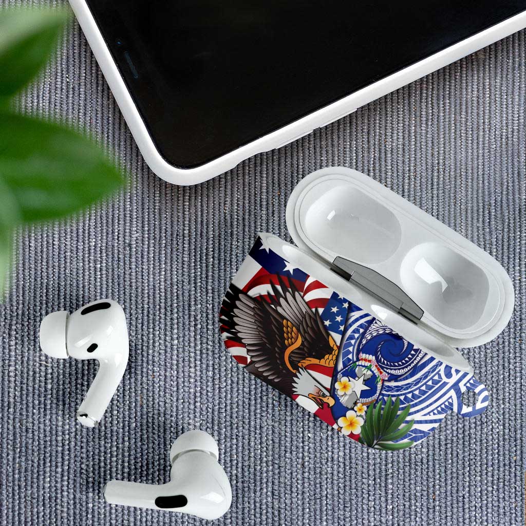 United States and Northern Mariana Islands AirPods Case USA Flag Eagle CNMI Latte Stone Tropical Flowers