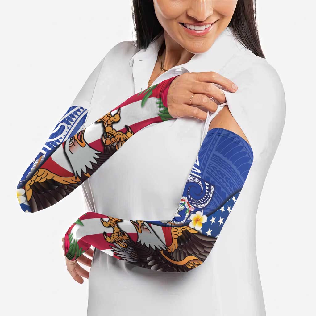 United States and Northern Mariana Islands Arm Sleeves USA Flag Eagle CNMI Latte Stone Tropical Flowers