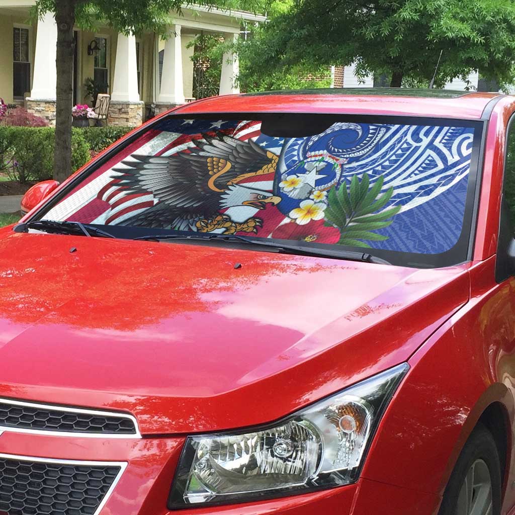 United States and Northern Mariana Islands Auto Sun Shade USA Flag Eagle CNMI Latte Stone Tropical Flowers
