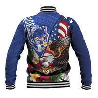 United States and Northern Mariana Islands Baseball Jacket USA Flag Eagle CNMI Latte Stone Tropical Flowers
