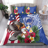 United States and Northern Mariana Islands Bedding Set USA Flag Eagle CNMI Latte Stone Tropical Flowers LT14 - Polynesian Pride